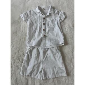 Boys White Cotton 2-Piece Outfit | Size 110 (2T Toddler)